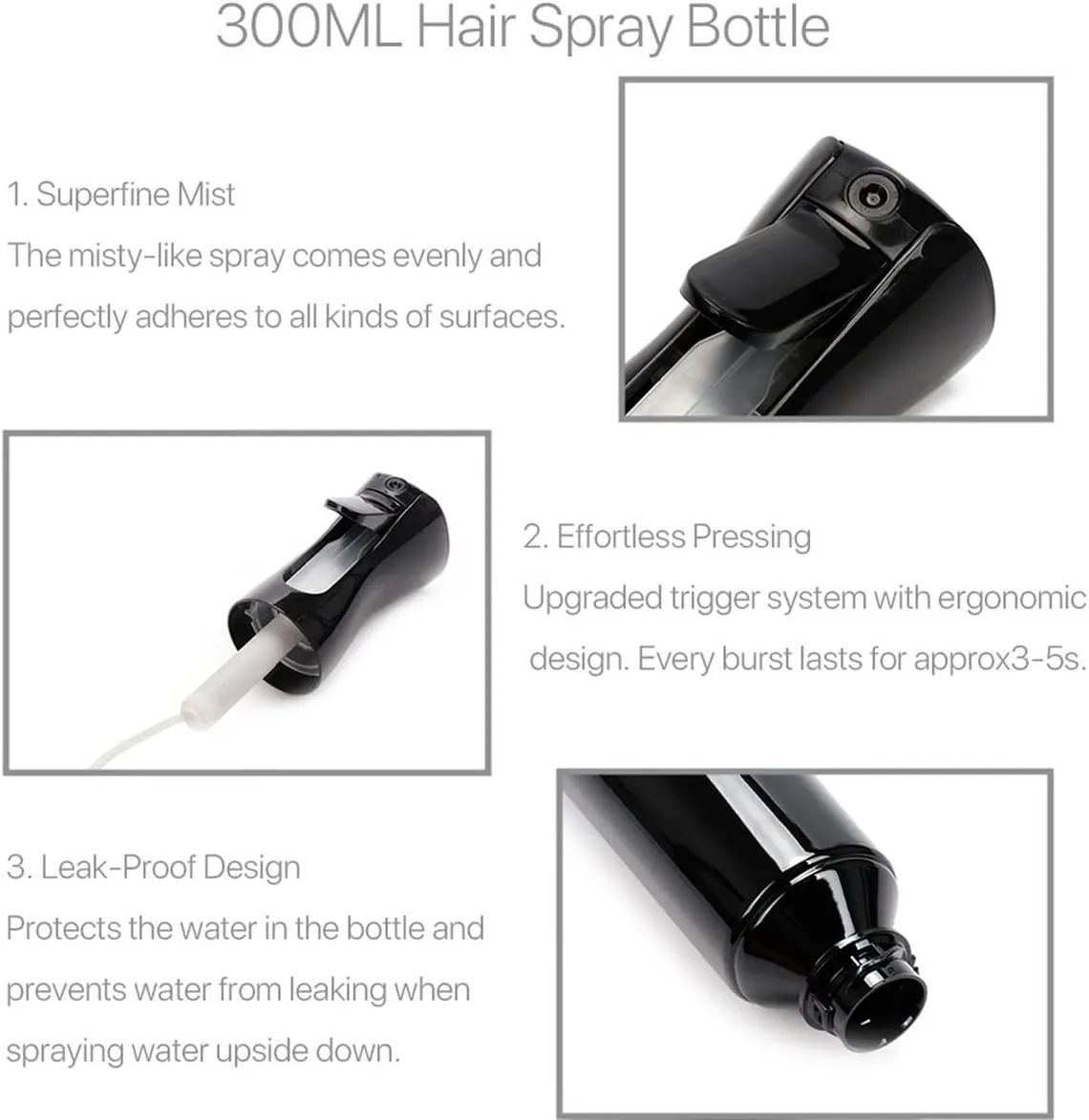 300ml Continuous Spray Bottle - Black