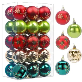 30ct 2.36 Inch Red & Green Gold Christmas Tree Balls Ornaments