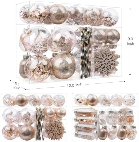 52pcs Champagne Christmas Balls Ornaments Set