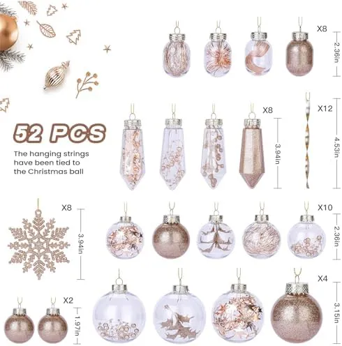 52pcs Champagne Christmas Balls Ornaments Set