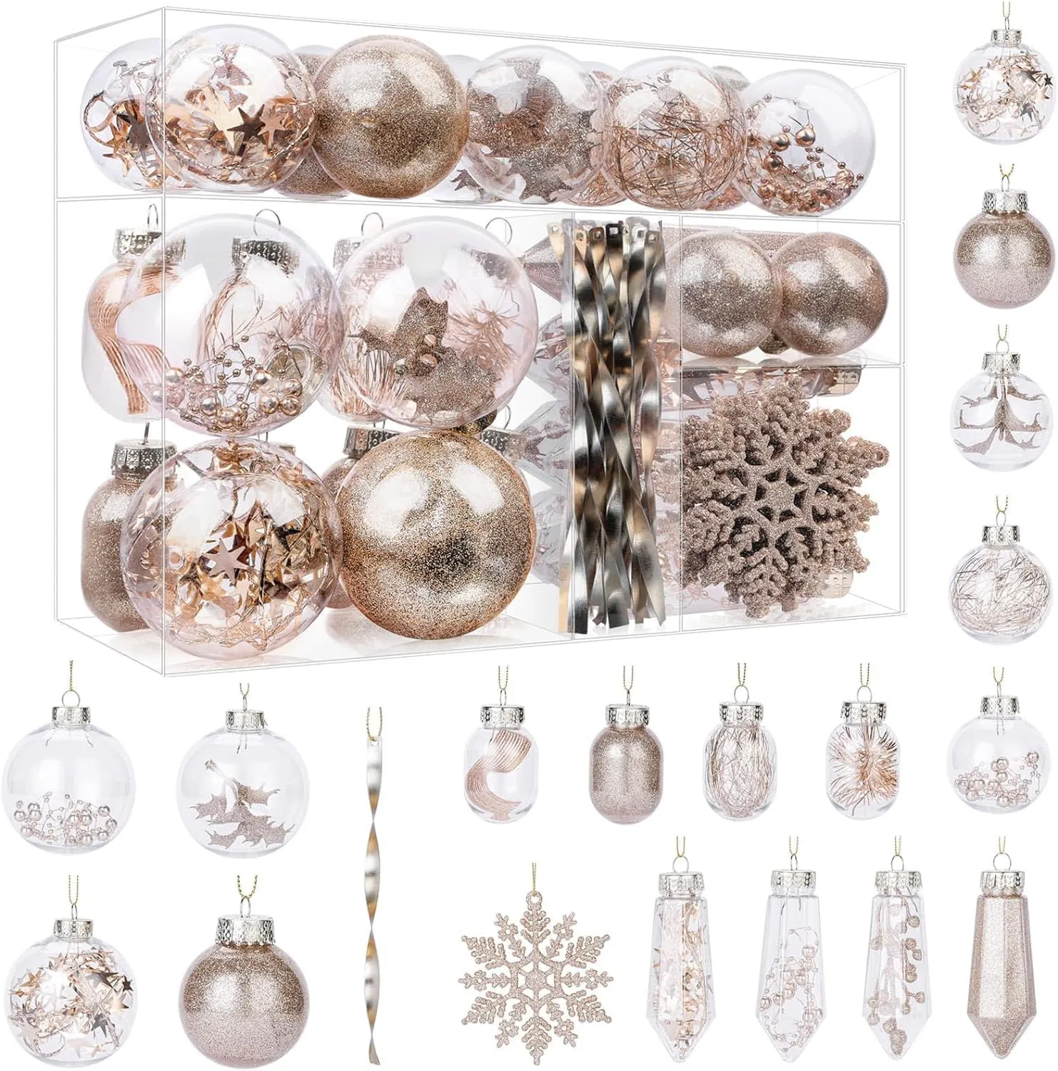 52pcs Champagne Christmas Balls Ornaments Set