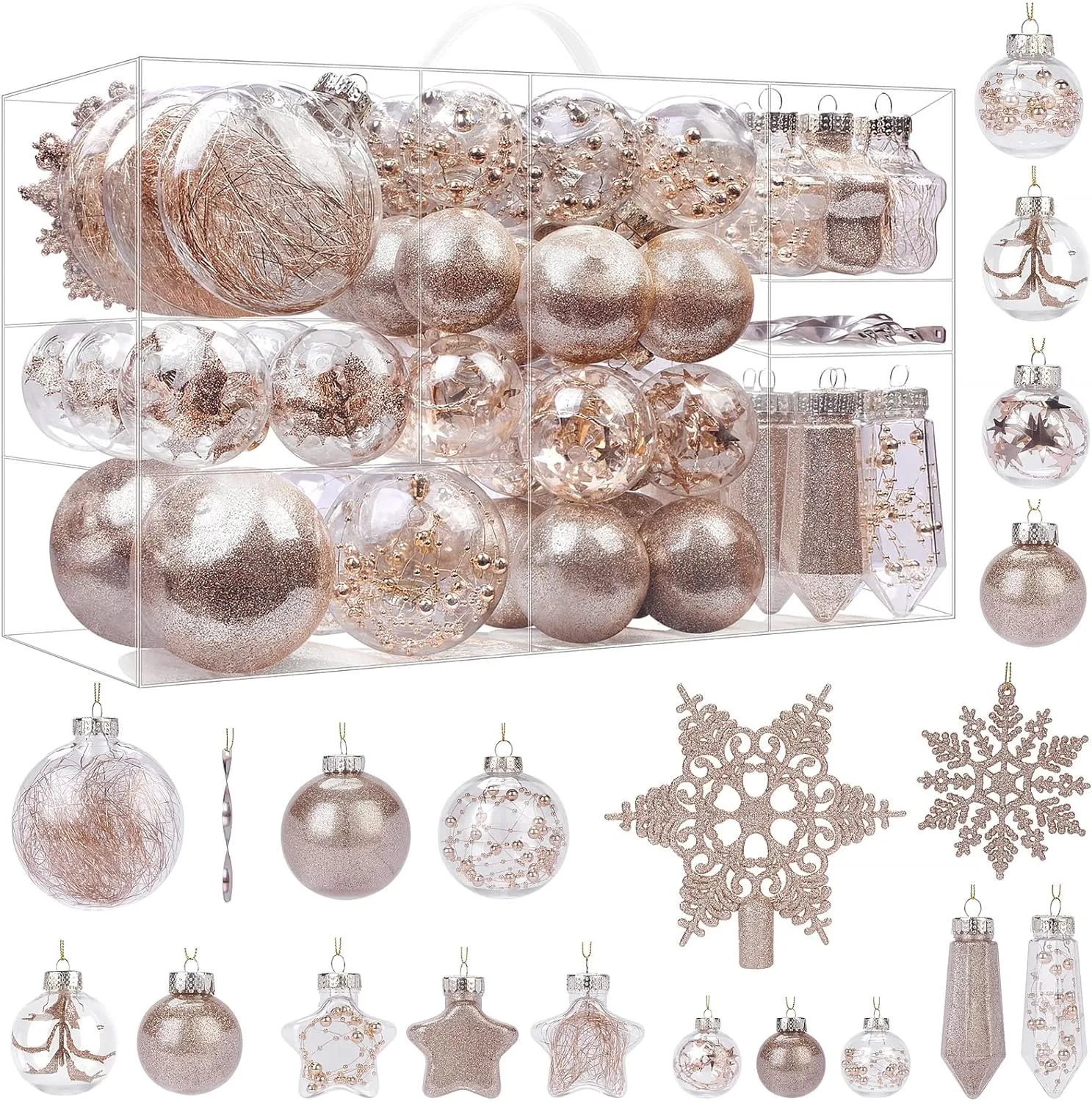 86pcs Christmas Shatterproof Plastic Clear Balls Ornaments Set