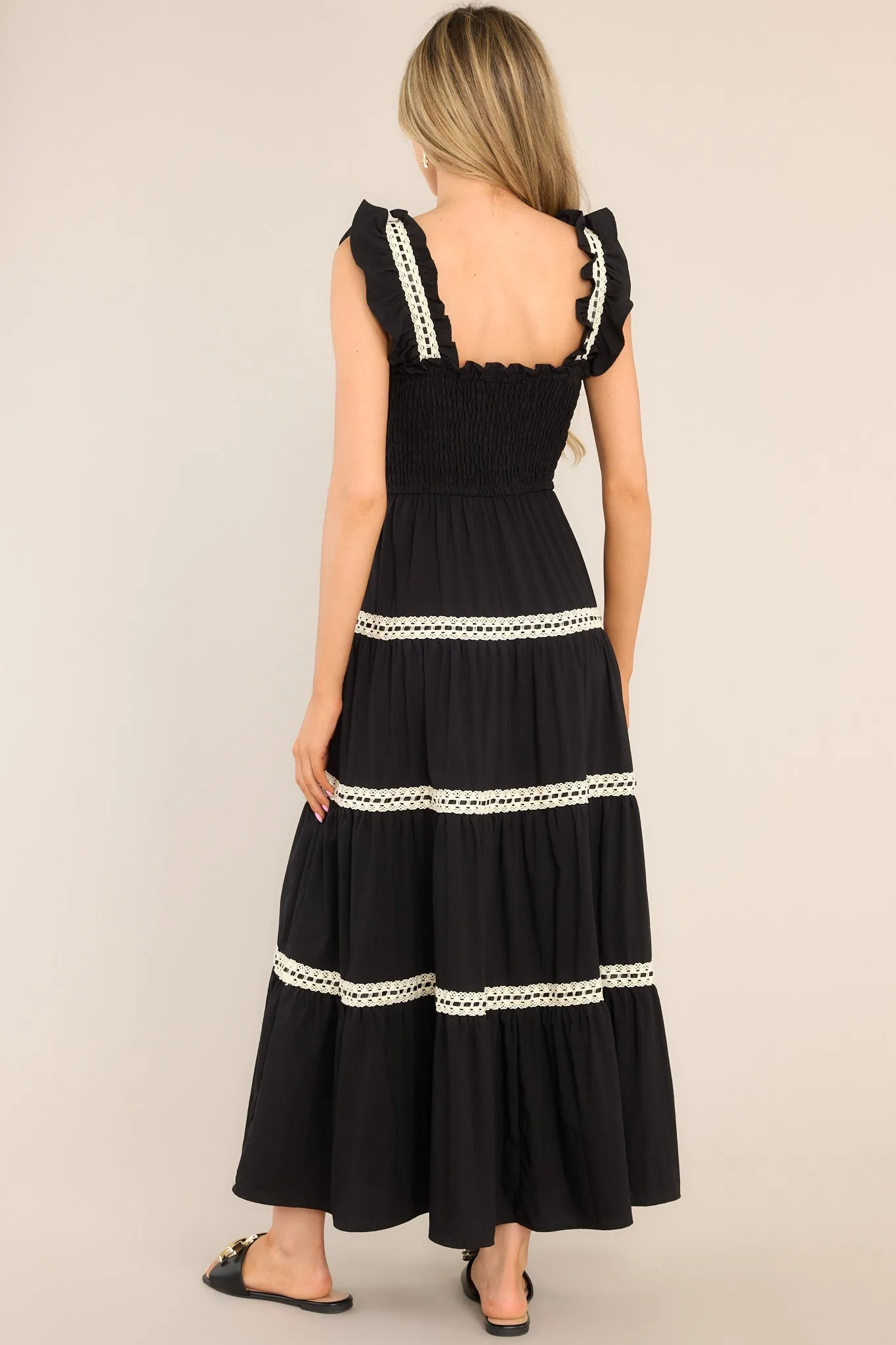 Always Timeless Black Lace Tiered Midi Dress