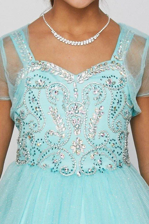 Beaded Girls Long Sweetheart Dress with Bolero by Cinderella Couture 5038