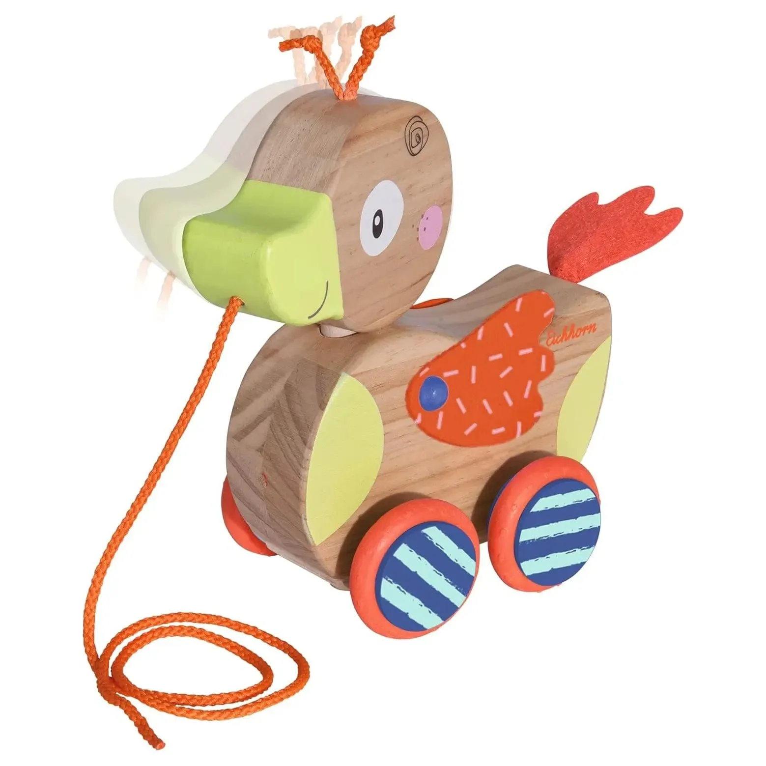 Eichhorn Pull-Along Duck Wooden Toy Quacking Moving Head Wings