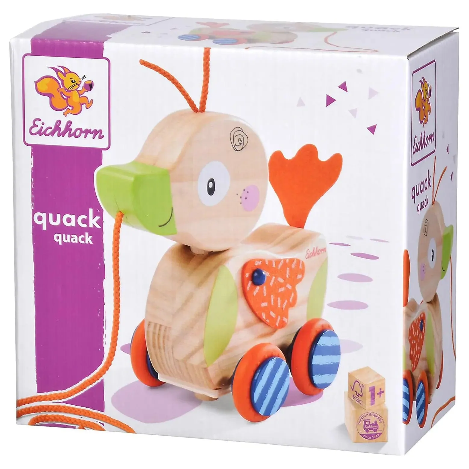 Eichhorn Pull-Along Duck Wooden Toy Quacking Moving Head Wings