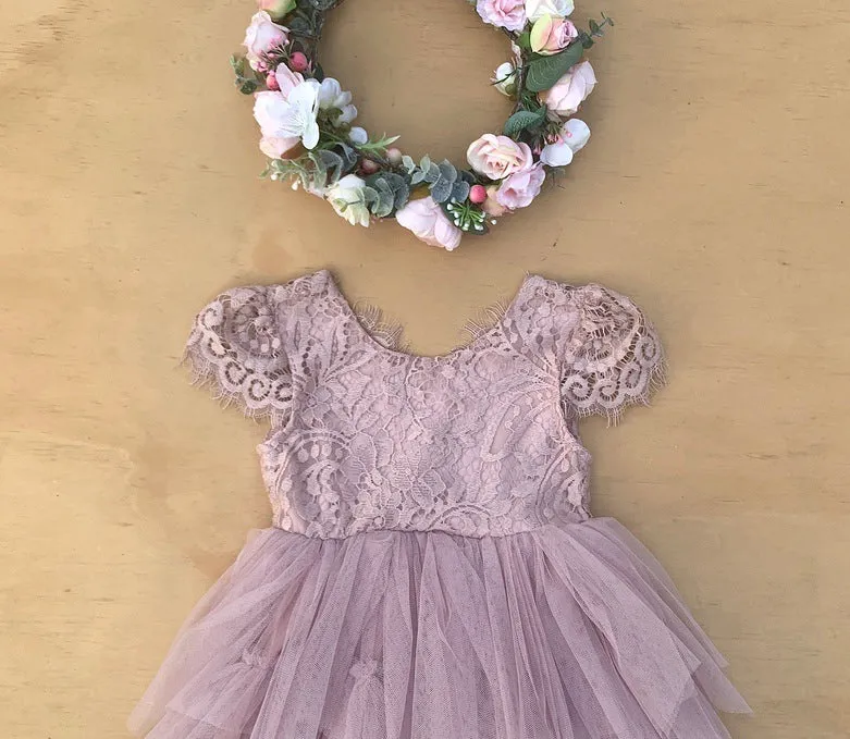 Felicity Capped Sleeve Dusty Pink Girls Dress