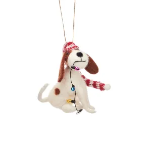 Felt Dog with Fairy Lights Christmas Tree Decoration