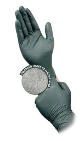 Microflex Small Dark Green Dura Flock 8 mil Nitrile Ambidextrous Powder-Free, Textured Disposable Gloves With Beaded Cuff And Flock Lining