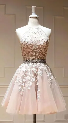 Pale Pink Lace Short Sweet 16 Dress Homecoming Dress