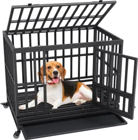 Vevor Dog Crate Heavy Duty 38" 3 Door with Lockable Wheels for Medium to Large Dogs New