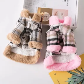 Winter Pet Jacket Clothes Grid Warm Small Dogs Clothing With Fur Collar Cotton Pet Outfits