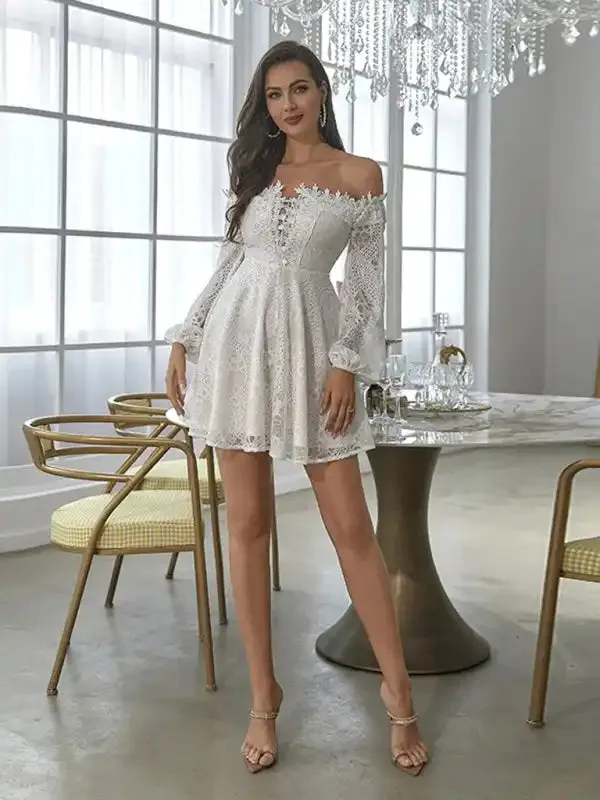 Women’s elegant and sweet Lace one-shoulder Dress